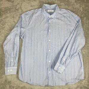 Calvin Klein Men's‎ XL Blue White Stripe Button Down Dress Shirt 100% Cotton